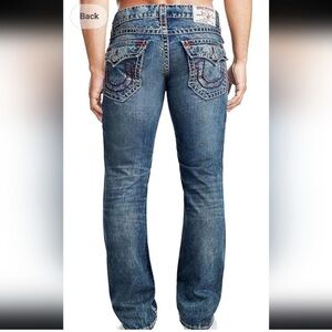 RARE! True Religion - Men’s Jeans, Size 38, STRAIGHT BLUE Red Stitch,